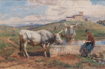  Coleman Painting - AL FONTANILE Enrico Coleman genre cattle